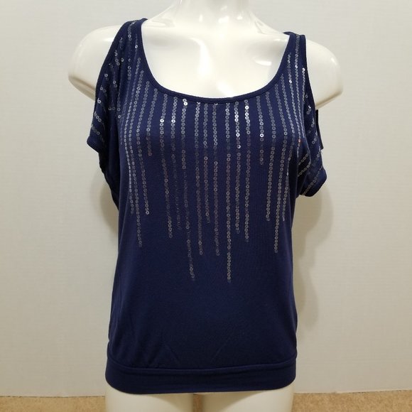 Maurices top Medium sequin bling bedazzled embellished cold shoulder - Picture 1 of 11